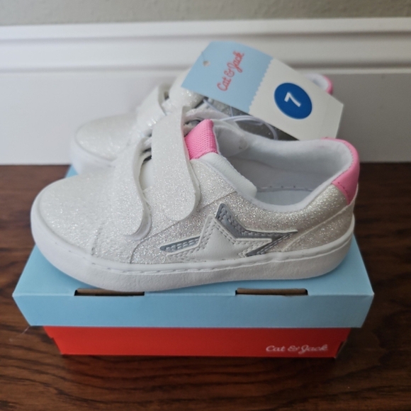 NEW Cat & Jack Size 7 Toddler Girl White Glitter Velcro Sora Sneakers shoes - Picture 5 of 7